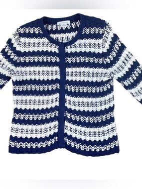 Liz Claiborne Navy and White Striped Open-Weave Sweater
